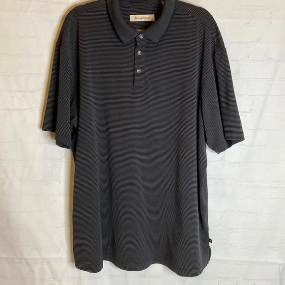 Tommy Bahama Black Stripped Buttoned Short Sleeved Polo Shirt - Picture 2 of 7